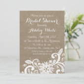 Bridal Shower-uitnodiging met burlap en kant Kaart (Staand voorkant)