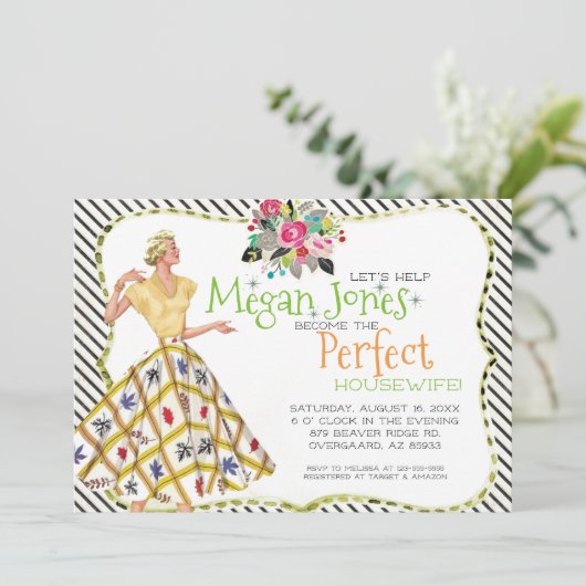 Bridal Shower-uitnodiging | Retro Houseechtgenote Kaart (Staand voorkant)