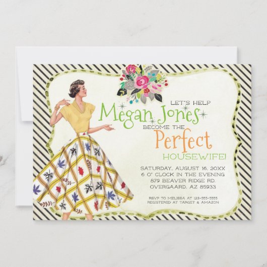 Bridal Shower-uitnodiging | Retro Houseechtgenote Kaart (Voorkant)