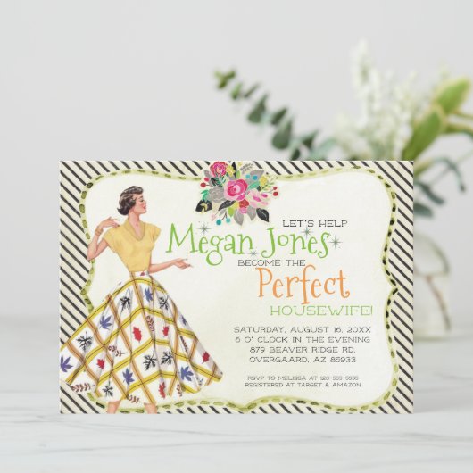 Bridal Shower-uitnodiging | Retro Houseechtgenote Kaart (Staand voorkant)