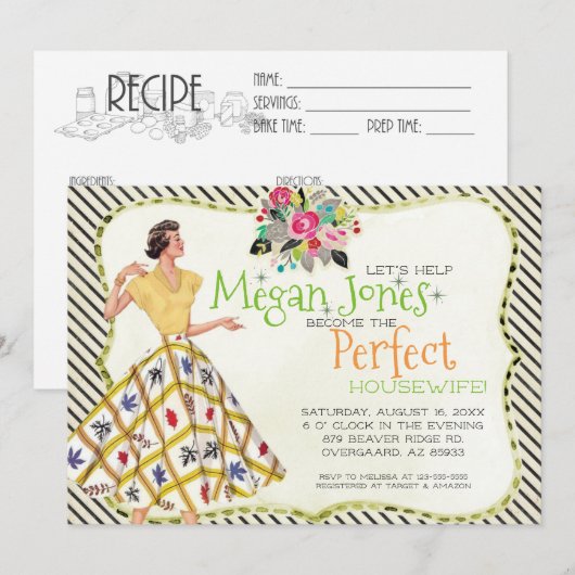 Bridal Shower-uitnodiging | Retro Houseechtgenote Kaart (Voorkant / Achterkant)