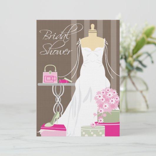 Bridal Shower-uitnodiging | Roze en Sage Kaart (Staand voorkant)
