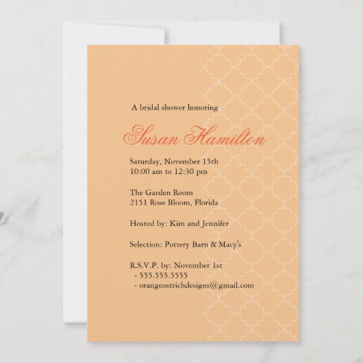 Bridal Shower-uitnodiging | Sinaasappel Kaart (Achterkant)