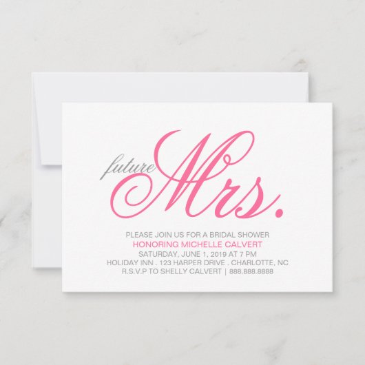 Bridal Shower-uitnodiging | Toekomstige mevrouw Kaart (Voorkant)
