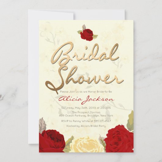 Bridal Shower-uitnodiging voor Bright Red & Ivoork Kaart (Voorkant)