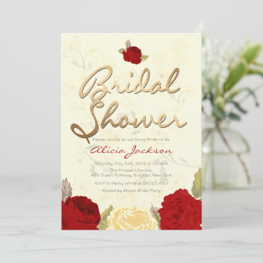 Bridal Shower-uitnodiging voor Bright Red & Ivoork Kaart (Staand voorkant)