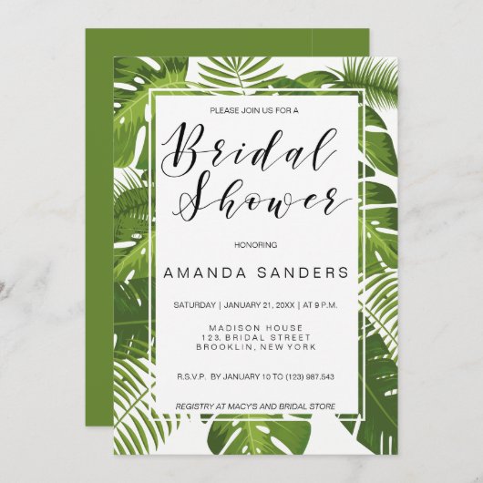 Bridal Shower-uitnodigkaart | tropische elegant Kaart (Voorkant / Achterkant)