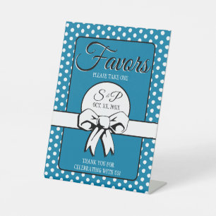 Bridal Shower Vintage Polka Dots Bows Blue & White Reclamebord Met Voetstuk