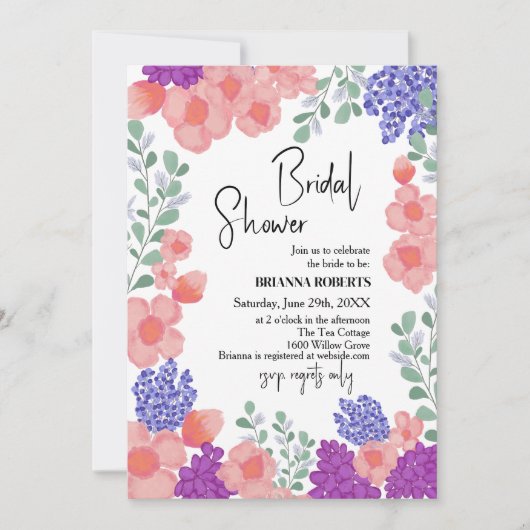 Bridal Shower Watercolor Pink Flower Kaart (Voorkant)