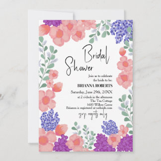 Bridal Shower Watercolor Pink Flower Kaart