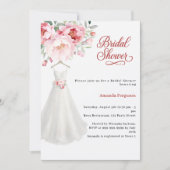 Bridal shower wedding dress pink flowers kaart (Voorkant)