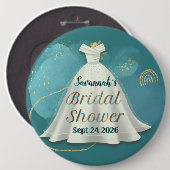 Bridal Shower Wedding Gown Deep Teal Gold Glitter Ronde Button 6,0 Cm (Voorkant /achterkant)