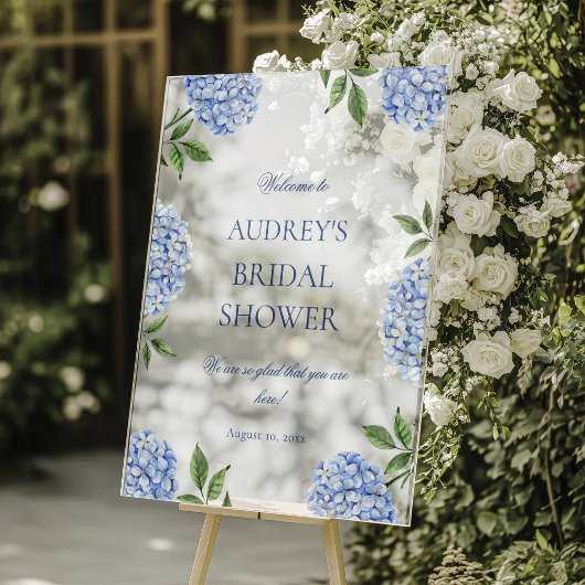 Bridal Shower Welcome Sign, Classic Blue Hydrangea Acryl Bord