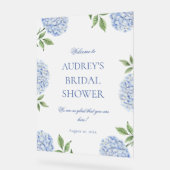 Bridal Shower Welcome Sign, Classic Blue Hydrangea Acryl Bord (Hoek)