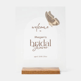 Bridal Shower Welcome Wooden Block Stand Frosted Acryl Bord