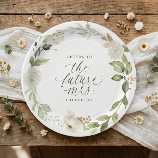 Bridal Shower White Floral Greenery Papieren Bordje