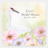  Bridal Shower Whooping Crane with Anemones  Vierkante Sticker (Voorkant)