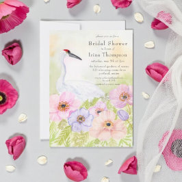Bridal Shower Whooping Crane with Pastel Anemones  Kaart