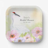 Bridal Shower Whooping Crane with Pastel Anemones Papieren Bordje (Voorkant)