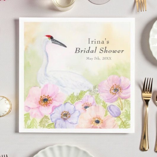 Bridal Shower Whooping Crane with Pastel Anemones  Servet
