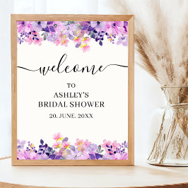 Bridal shower with watercolor Purple Flowers Poster