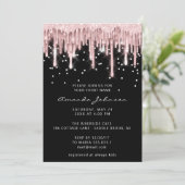 Bridal Sweet 16th Drip Roos Glitter Vonk Zwart Kaart (Staand voorkant)