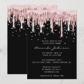 Bridal Sweet 16th Drip Roos Glitter Vonk Zwart Kaart (Voorkant / Achterkant)