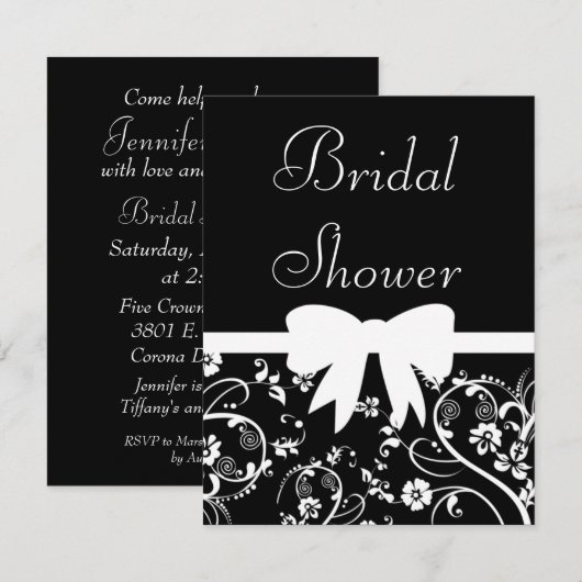 Bridal Swirls Shower Invitation White Kaart (Voorkant / Achterkant)