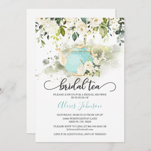 Bridal Tea Bridal Shower Invitation - Blue WC Kaart (Voorkant / Achterkant)