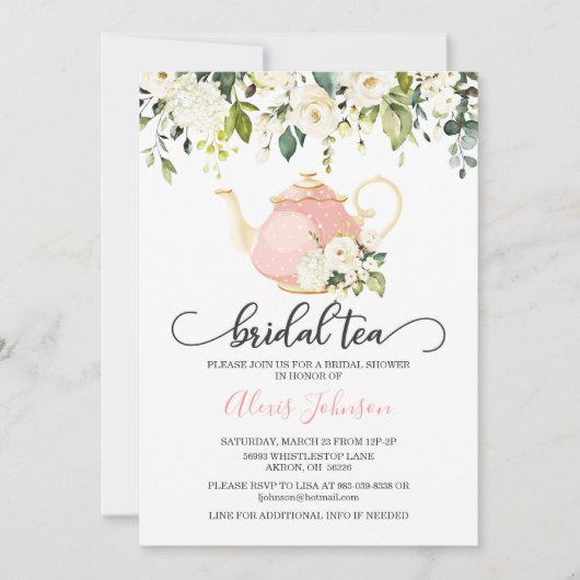 Bridal Tea Bridal Shower Invitation - Roze Kaart (Voorkant)