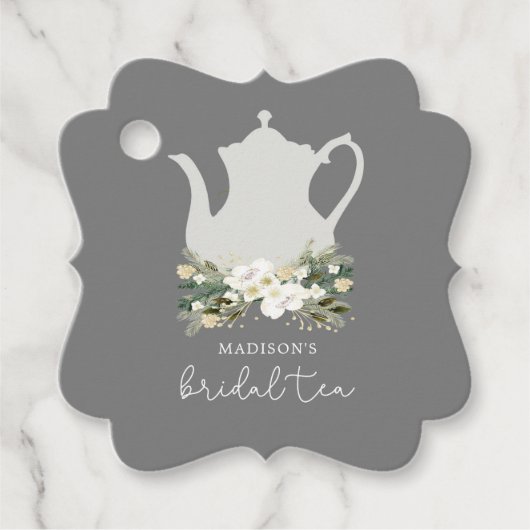 Bridal Tea Gray Waterverf Flowers Bedankjes Labels (Voorkant)