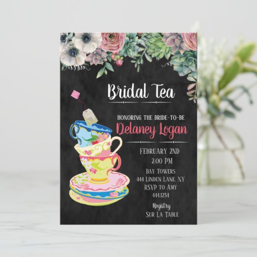 Bridal Tea Party Bloemenuitnodiging Kaart (Staand voorkant)