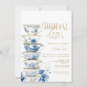 Bridal Tea Party Chinoiserie Blauw Vrijgezellenfee Kaart