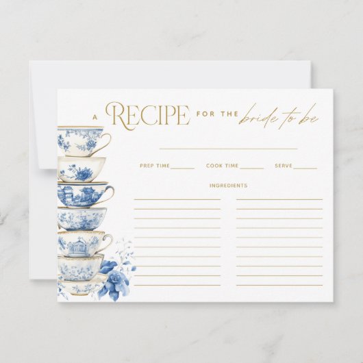 Bridal Tea Party Chinoiserie Blue Recipe Card Bedankkaart (Voorkant)
