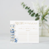 Bridal Tea Party Chinoiserie Blue Recipe Card Bedankkaart (Staand voorkant)