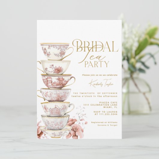 Bridal Tea Party Chinoiserie Pink Bridal Shower In Kaart (Staand voorkant)