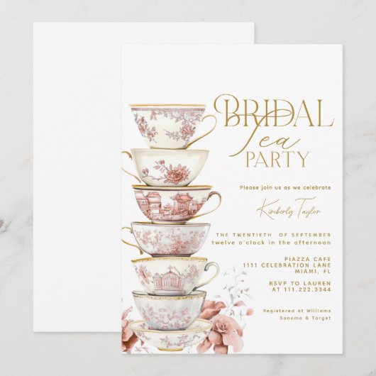 Bridal Tea Party Chinoiserie Pink Bridal Shower In Kaart (Voorkant / Achterkant)
