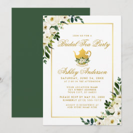 Bridal Tea Party Floral Green Gold Invitation G Kaart