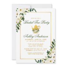 Bridal Tea Party Floral Green Gold Invitation GB