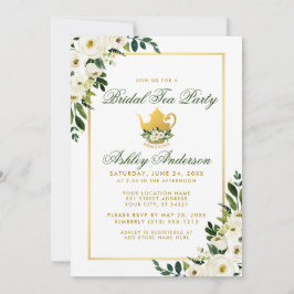 Bridal Tea Party Floral Green Gold Invitation GB Kaart