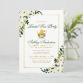Bridal Tea Party Floral Green Gold Invitation GS Kaart (Staand voorkant)