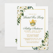 Bridal Tea Party Floral Green Gold Invitation GS Kaart (Voorkant / Achterkant)