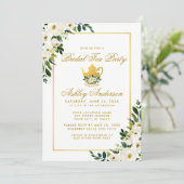 Bridal Tea Party Floral Green Gold Invitation Kaart (Staand voorkant)