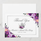 Bridal Tea Party Floral Paars Dank je wel Bedankkaart (Voorkant / Achterkant)