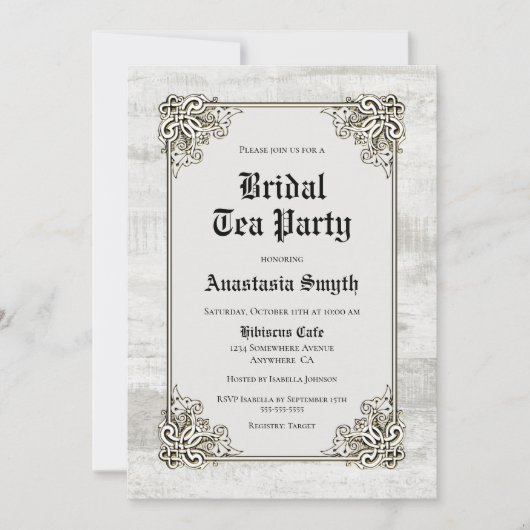Bridal Tea Party Rustic Bleaching Wood Kaart (Voorkant)
