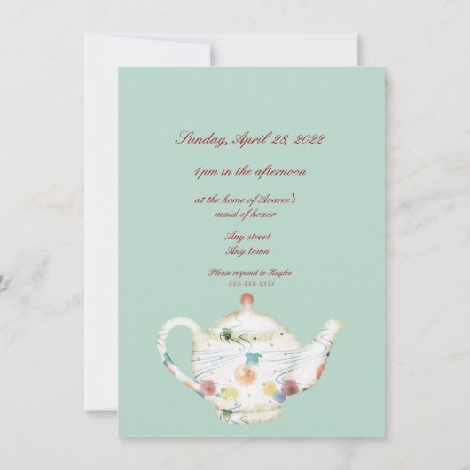 Bridal Tea Party Shower Uitnodiging (Achterkant)