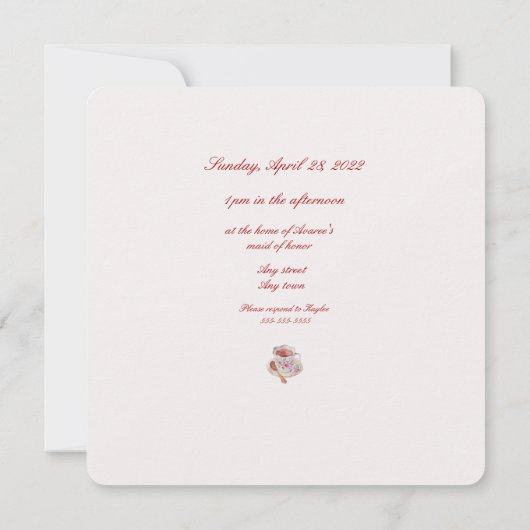 Bridal Tea Party Shower Uitnodiging (Achterkant)