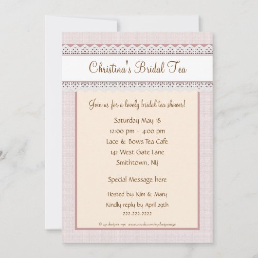 Bridal Tea Persoonlijke partij - Roze Kaart (Achterkant)