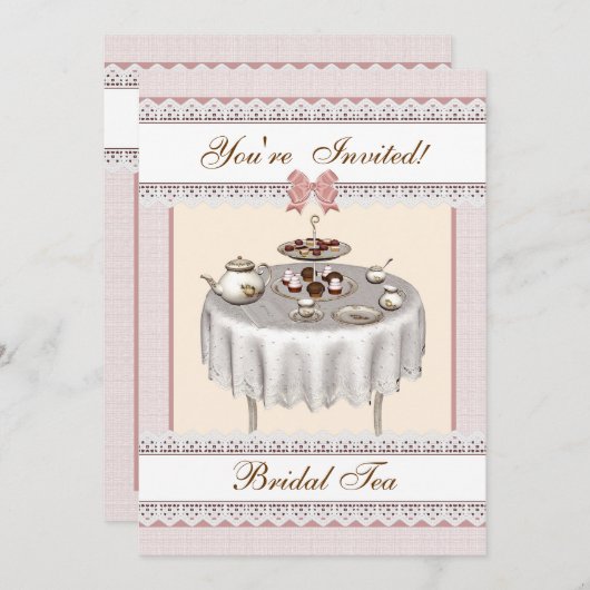 Bridal Tea Persoonlijke partij - Roze Kaart (Voorkant / Achterkant)