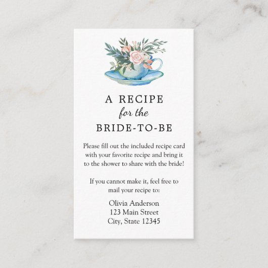 Bridal Tea Recipe Request Enclosure Card Informatiekaartje (Voorkant)